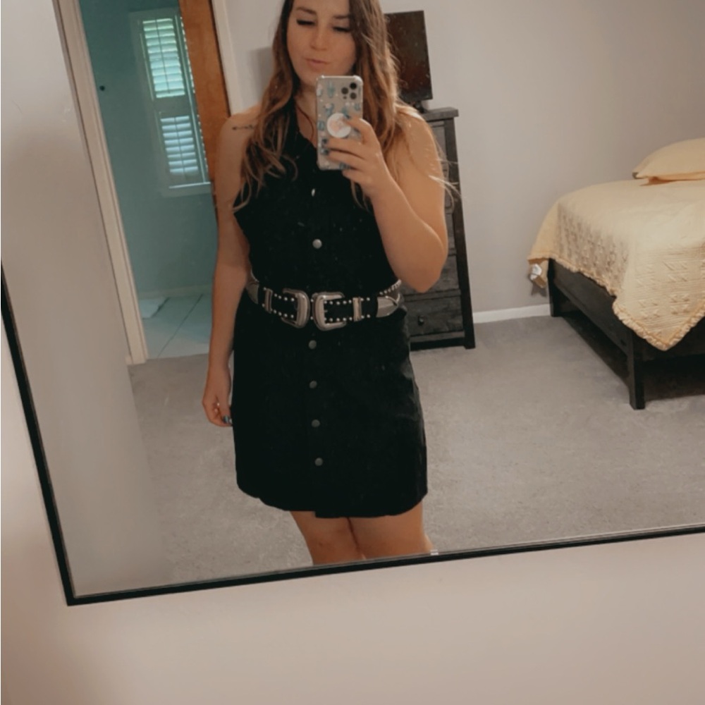 Free People Black Halter Buttoned Mini Sundress